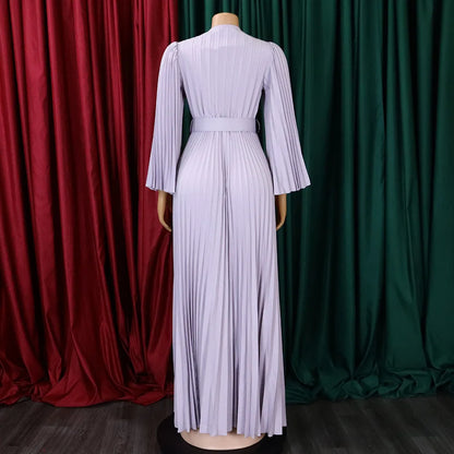 V-neck Flare Sleeve Big Swing Floor Length Maxi Long Dresses  Women Autumn Winter Party Prom Dress