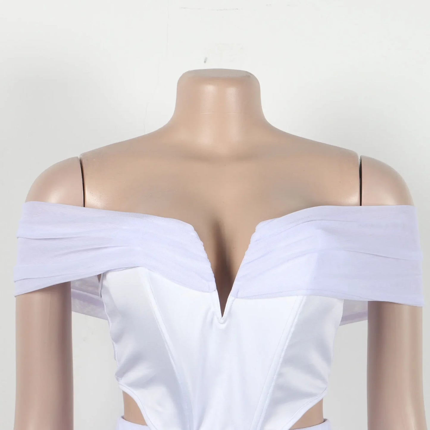 Slimming Mesh Splice Bum Covering Visibility Elastic Off-Shoulder 2-Piece Set European And American Style