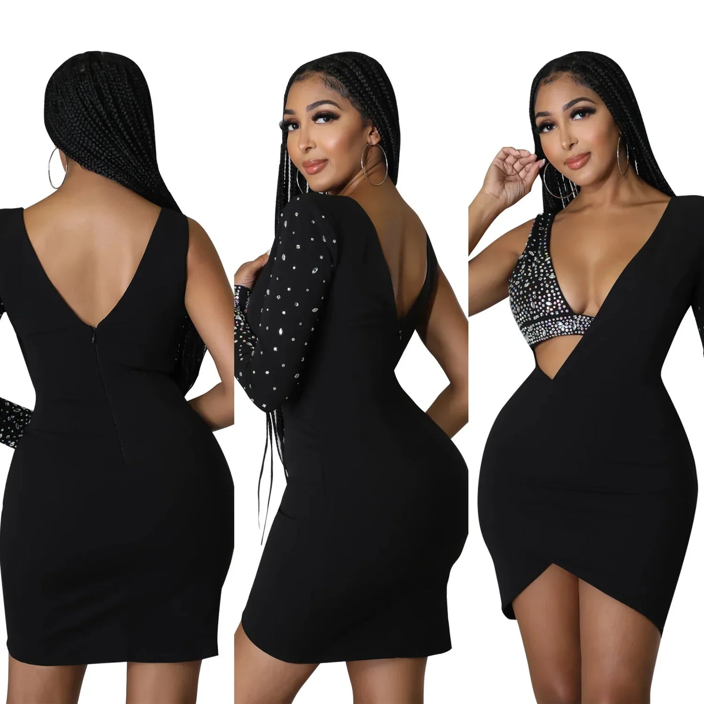 Fashionable Sexy Spaghetti Strap Rhinestone Embellished Cross-Border Summer Dress European American Style