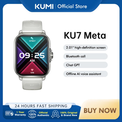 KUMI KU7 Meta 2.01″ High-definition Screen Smart Watch Bluetooth Call Heart Rate Measurement Oximetry Offline Intelligent Voice