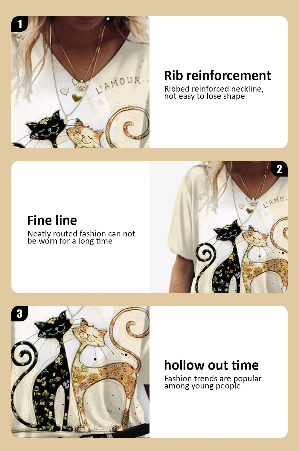 T-shirt Cartoon Cat Print Summer Short Sleeve V-Neck Kawaii Fashion Casual Tee Shirts With Cat Funny Femininity Clothing