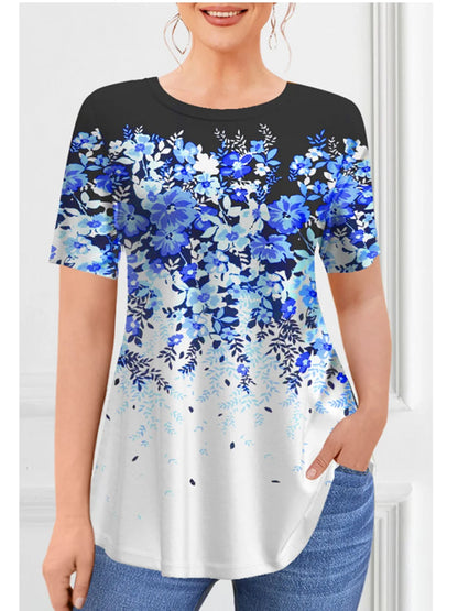 T-Shirts Spring Clothing Floral Graphic O-Neck Pullovers Short Sleeve Tops Streetwear Oversized Apparel Ladies 2023
