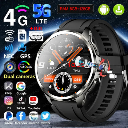 Full Network GPS WIFI Smart Watch Men 8GB+128GB RAM 1.95 inch AMOLED Screen 900W Camera Google APPS Smartwatch Android 9.0