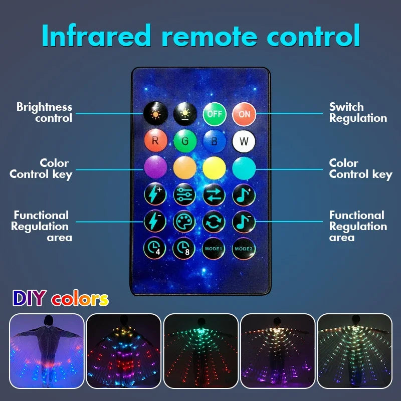 Belly Dance RGB IC LED Wings With Smart Remote Control DIY Colorful Fluorescent Butterfly Costumes Halloween Dress Up For Adults