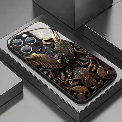 IPhone Case For iPhone 17 Pro Max 11 12 13 14 15 16 Pro 17Air 16E 7 8 16 Plus XR XS X Luxury Eagle Pattern Tempered Glass Cover