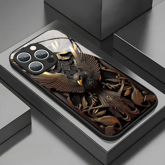 IPhone Case For iPhone 17 Pro Max 11 12 13 14 15 16 Pro 17Air 16E 7 8 16 Plus XR XS X Luxury Eagle Pattern Tempered Glass Cover