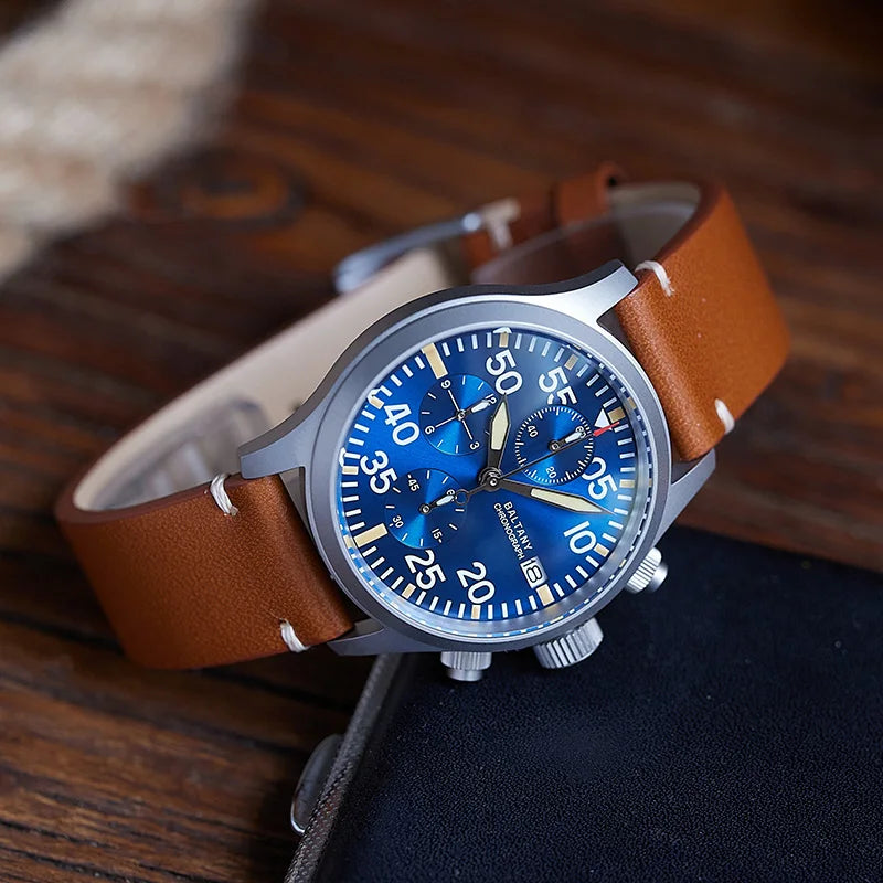 Baltany 39mm Military Chronograph Watch Man S5045 Sapphire Crystal 10ATM Stainless Steel VK67 Calendar Retro Quartz Wristwatches