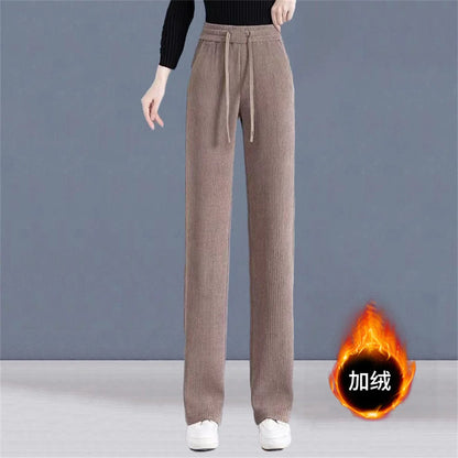 Elastic Waist Loose Casual Wide Leg Corduroy Pants Female Add Velvet Fashion All-match Trousers Women's Clothing