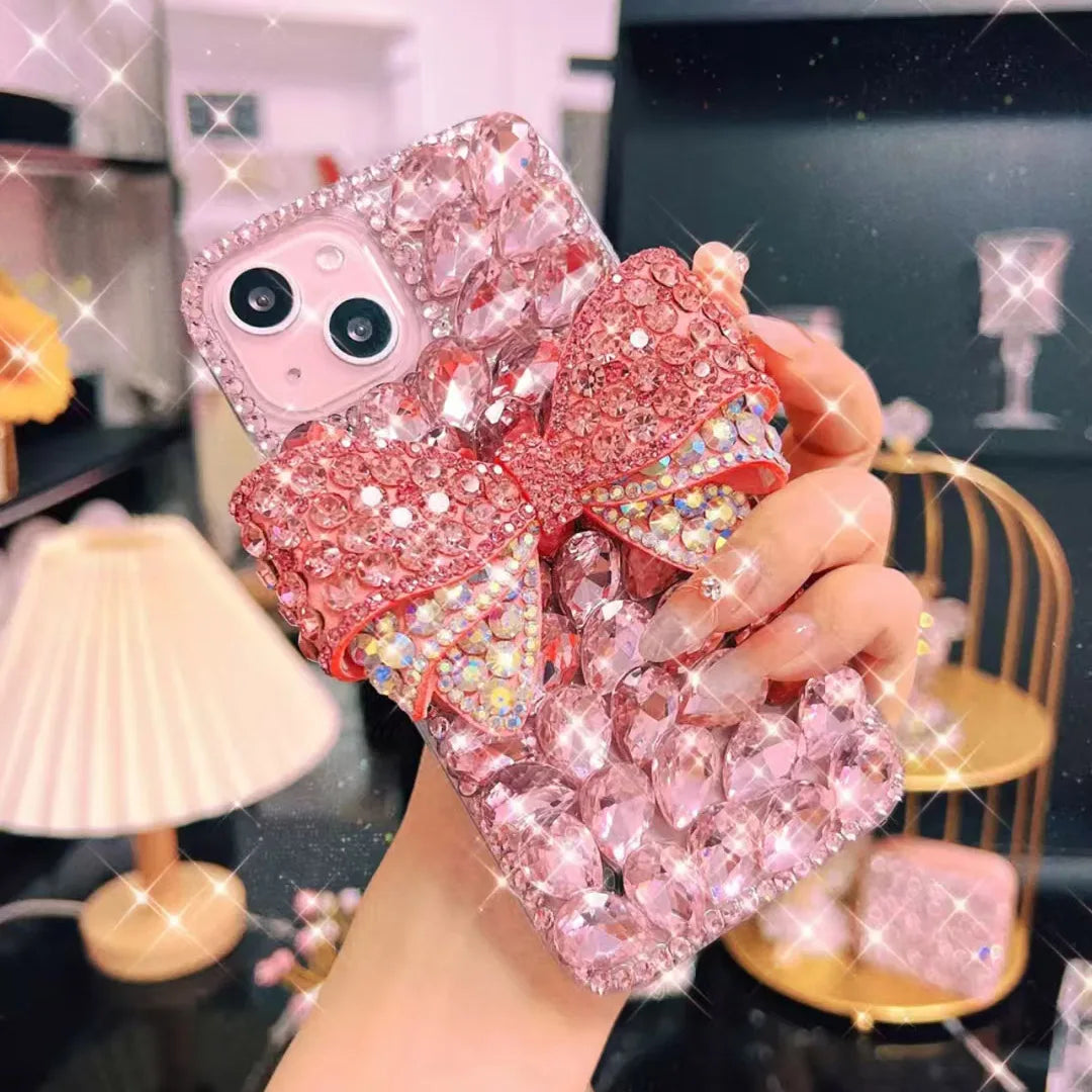 Diamond Case For iPhone 17 Air 16 Pro Max 16E 15 14 Pro Max 13 12 mini 11 Pro Max 8 7 Plus Xs XR SE Rhinestone Bow Phone Case
