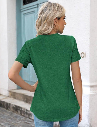 Womens Casual Crew Neck Short Sleeve Pleated Tops Blouses Fashion Clothes