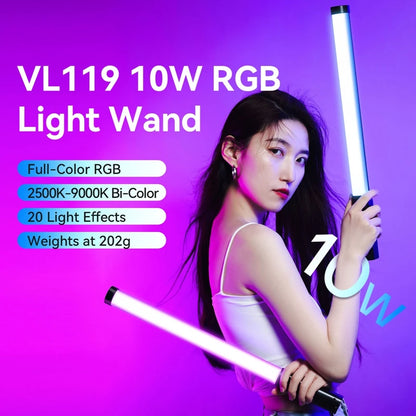Ulanzi Upgraded VL119 Stick Light 10W RGB Light Wand Handheld Stick for Protrait Photography Live Streaming with Type-C Charging