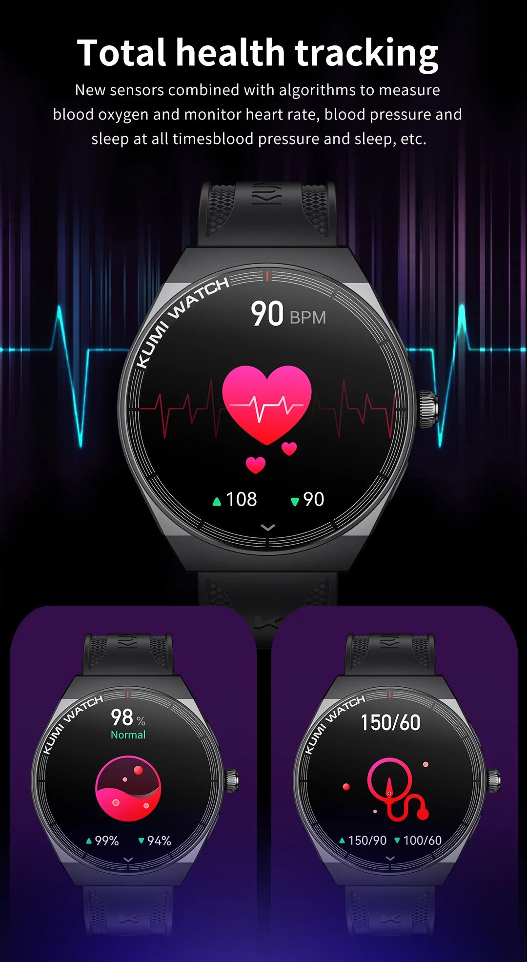 KUMI GT5 Max Smartwatch 1.39inch IPS Full Screen Men Women Bluetooth Call 100+ Sport Heart Rate Tracker IP68Waterproof