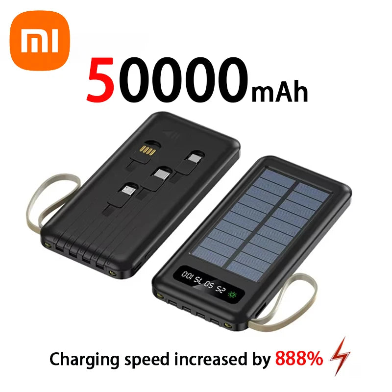 200000mAh Solar Power Bank Large Capacity Mobile Power Fast Charging Battery With Dual USB 4 Cables For iPhone Samsung