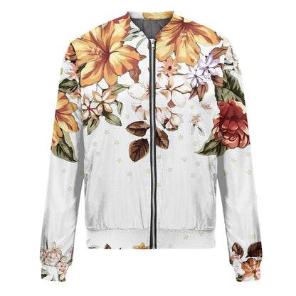 Women Elegant Zipper Bomber Jackets Spring Autumn Floral Printed Jackets Casual Coat Retro Outwear  Round Neck Zipper Jackets