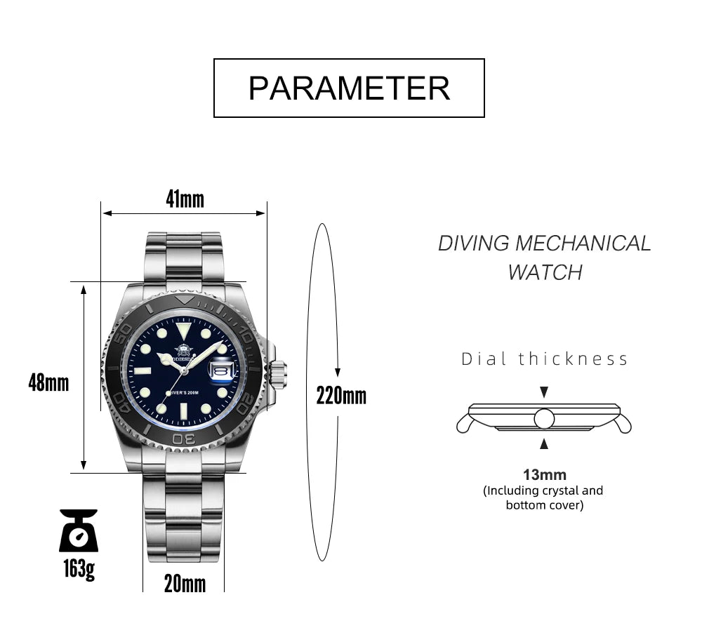 ADDIESDIVE Luxurious Men's Analog Quartz Watch BGW9 Luminous 20 Bar Waterproof Men's Diving Stainless Steel Men Watches H3