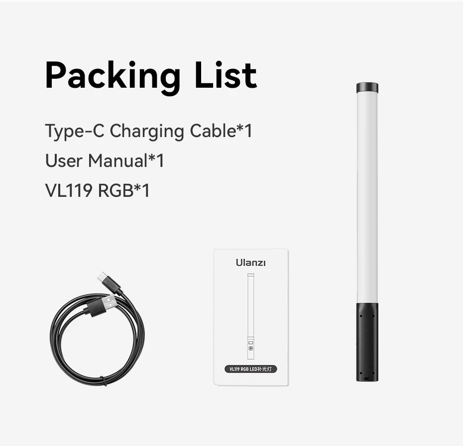 Ulanzi Upgraded VL119 Stick Light 10W RGB Light Wand Handheld Stick for Protrait Photography Live Streaming with Type-C Charging