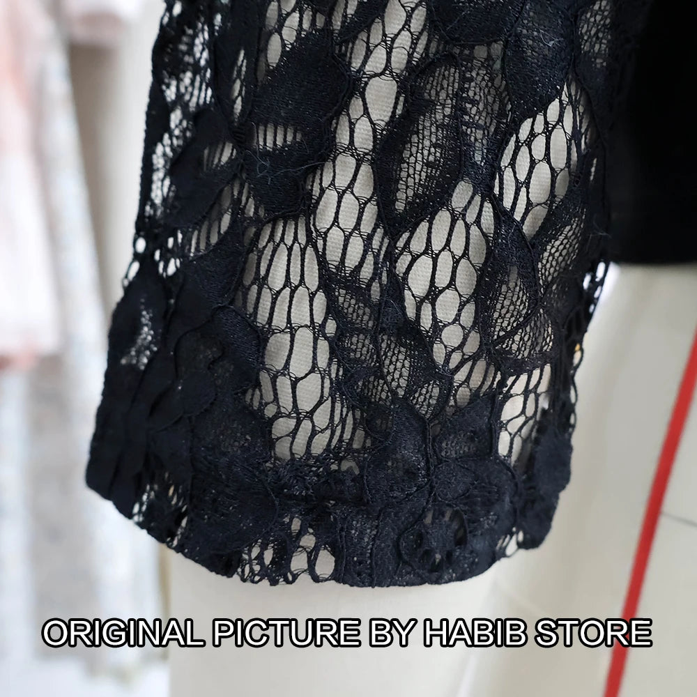 Women' Solid Casual Outwear Lace Long Sleeve Jacket Spring Autumn Elegant Zipper Coat Office Wear Slim Office Coat Crop Top