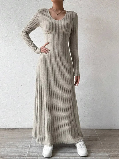 Long Sleeve A- Line Streetwear Dress For Women Smooths And Slims Your Silhouette Solid Color Long Dress