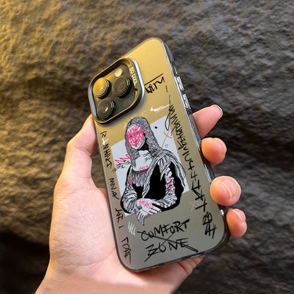 Graffiti Great Art Aesthetic David Mona Lisa Electroplate Silver Case For iPhone 17 15 14 13 12 11 16 Pro Max XS 7 8 Plus Cover