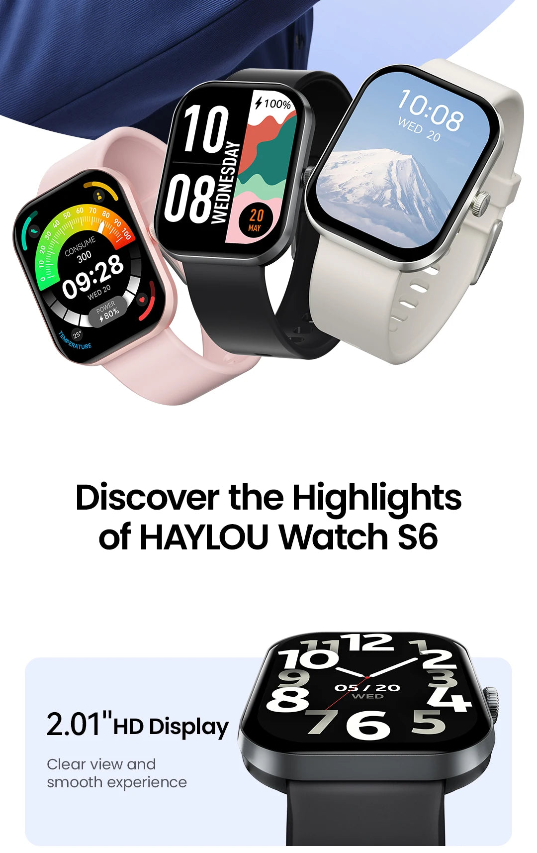 HAYLOU Watch S6 Voice Calling Smart Watch Men Health Monitoring IP68 Waterproof Smart Notifications Voice Assistant Smartwatch