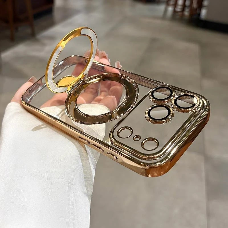 Iphone 17 Air Case Plating Magsafe Magnetic Bracket Case for iPhone 17 16 Pro 13 12 Max 15 14 16 Plus 17PRO Transparent Cove