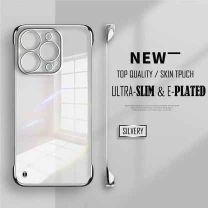 Plated Clear Slim Frameless Phone Case For iPhone 17 Air 16 15 14 Pro Max 16e 16Pro 16 Plus Plating Transparent Back Cover