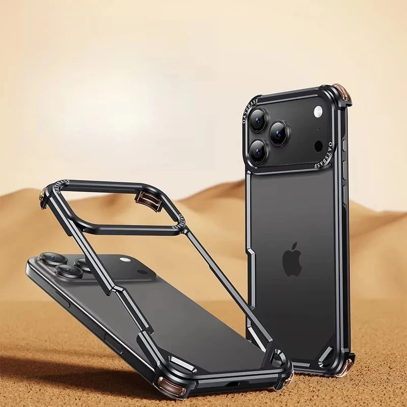 For iPhone 17 16 15 Pro Max 17Air Aviation Aluminum Alloy Frame Bumper Phone Case Metal Frameless Hollow Heat Dissipation Cover