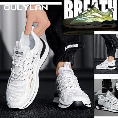 Men's Lightweight Wear-Resistant Sneakers, Anti-Slip Running Shoes, Casual White Footwear, Summer Outdoor Sports Shoes, New