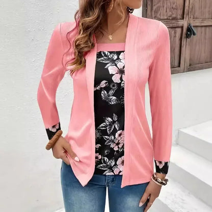 Long Sleeved New Printed Fake Two-piece Set Casual Fashion Temperament T-shirt Long Sleeved Cardigan