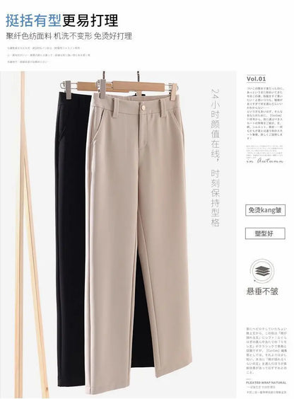 Office Lady Fashion Solid Loose Straight Pants All-match Button Zipper Women Spring Autumn High Waist Pockets Pencil Trousers