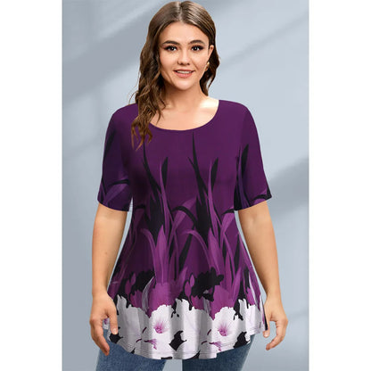 T-Shirts Spring Clothing Floral Graphic O-Neck Pullovers Short Sleeve Tops Streetwear Oversized Apparel Ladies 2023