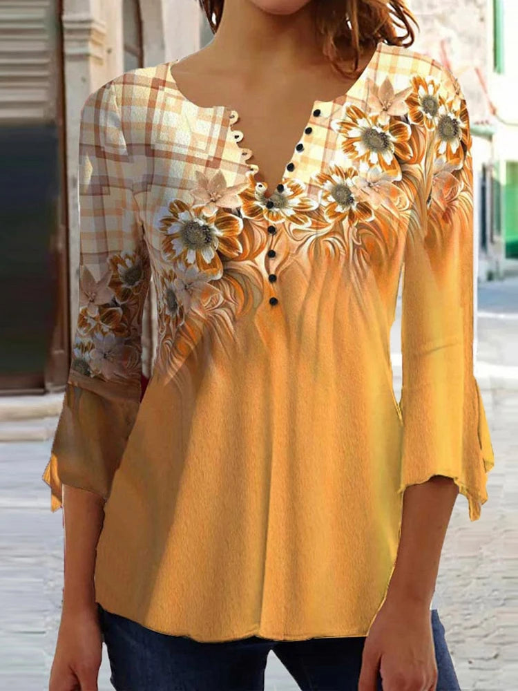 T-Shirt Loose Women'S Comfortable Clothing Shirt 3d Printed Trend Seven-Quarter Sleeve Top