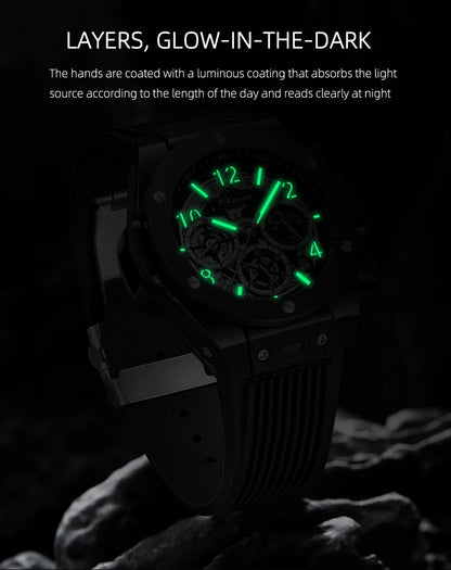 CHENXI Fashion Silicone Chronograph Watch Men Multifunctional Cool Luminous Quartz Starry Lunar Phases Timing Sport Wristwatches