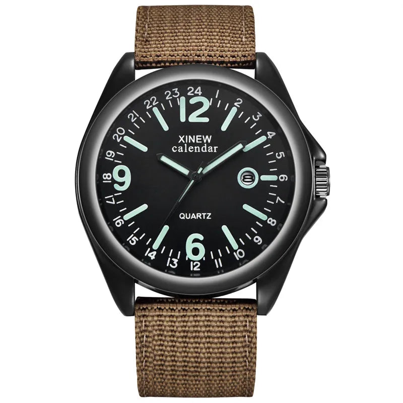 Original XINEW Brand Men Watches Black Students Boys Fashion Casual Nylon Band Sports Date Quartz Watch Relogios Masculinos 2025