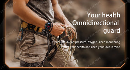 Outdoor Military Smartwatch For Men Health Monitor Bluetooth Call Voice Assistant GPS Sports Waterproof Men Smartwatch 2024