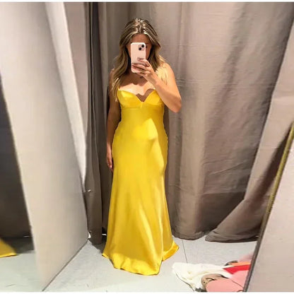 Party Solid Women Long Dresses Sexy A Line Backless Sleeveless Female Dress 2025 Summer Elegant Evening Satin Lady Robes
