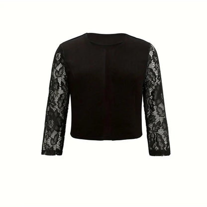 Women' Solid Casual Outwear Lace Long Sleeve Jacket Spring Autumn Elegant Zipper Coat Office Wear Slim Office Coat Crop Top