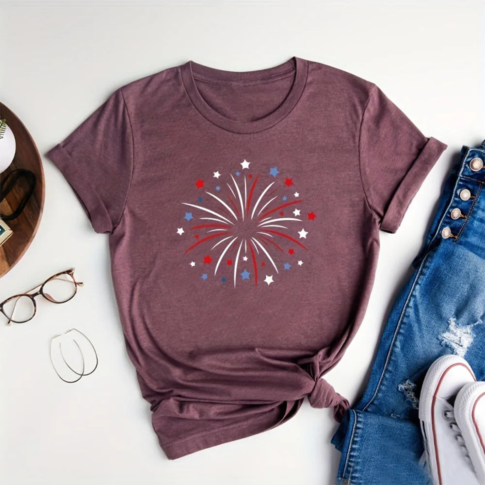 T-shirt Summer Fashion Short sleeved Top Flower Print Loose Clothing Women's Party T-shirt