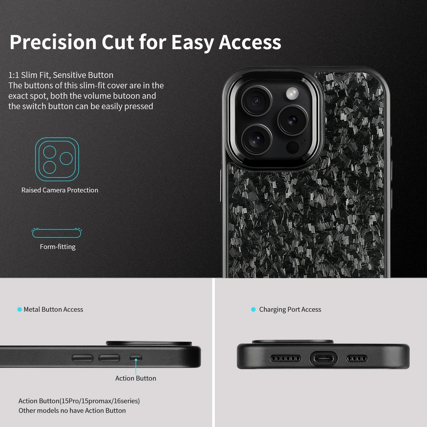 Magnetic Real Forged Carbon Fiber Case For iPhone 17 17Air 17Pro 16 15 14 13 12 11 Pro Max with MagSafe and Metal Lens / Buttons