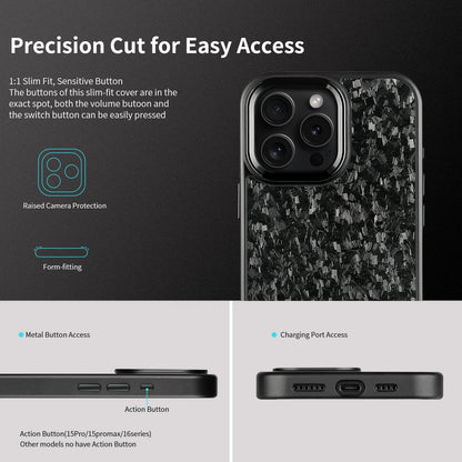 Magnetic Real Forged Carbon Fiber Case For iPhone 17 17Air 17Pro 16 15 14 13 12 11 Pro Max with MagSafe and Metal Lens / Buttons