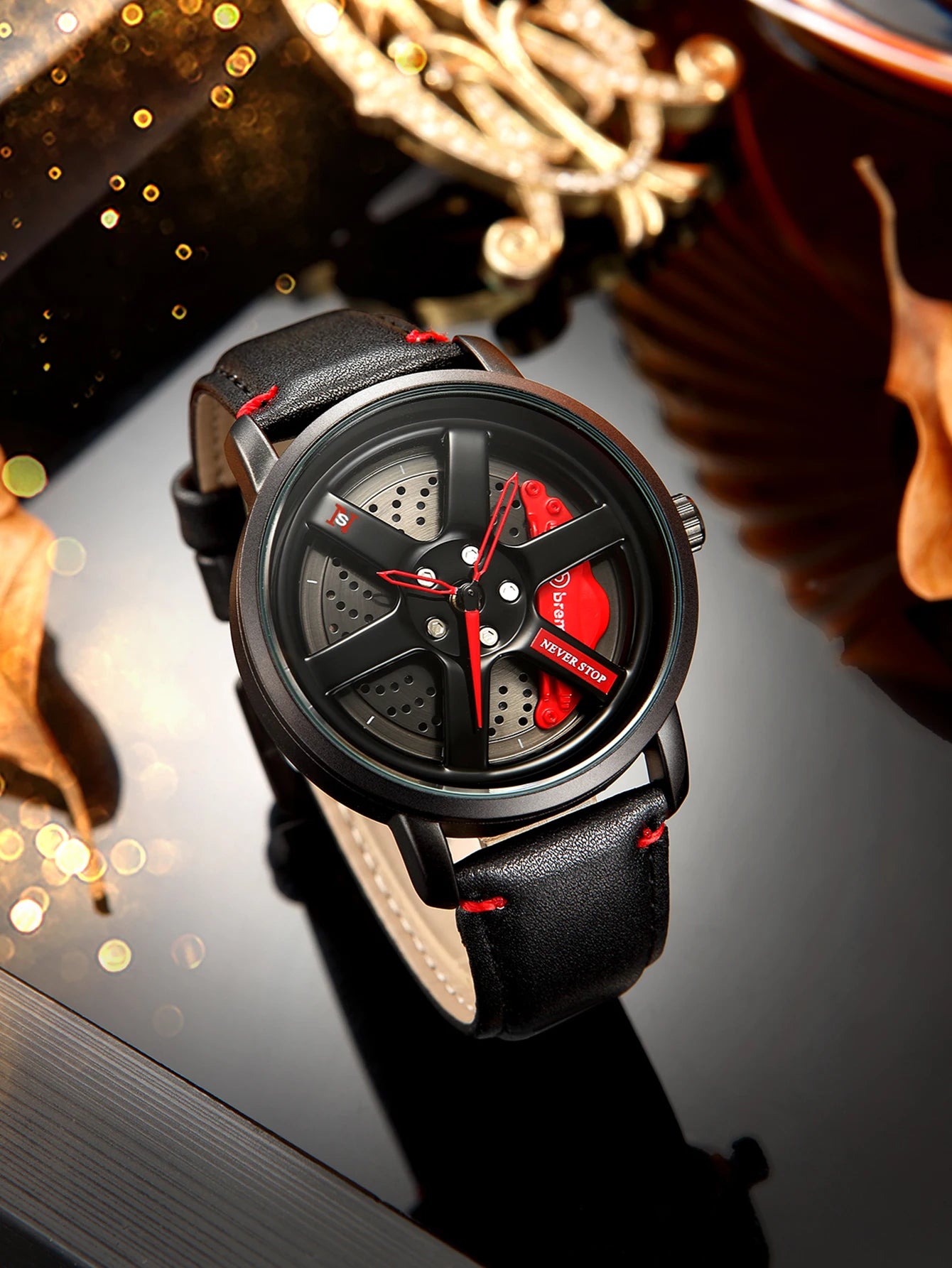 NS Men's Car wheel hub watch Minimalist Fashion Sports Watch Calendar Leather casual Quartz watch