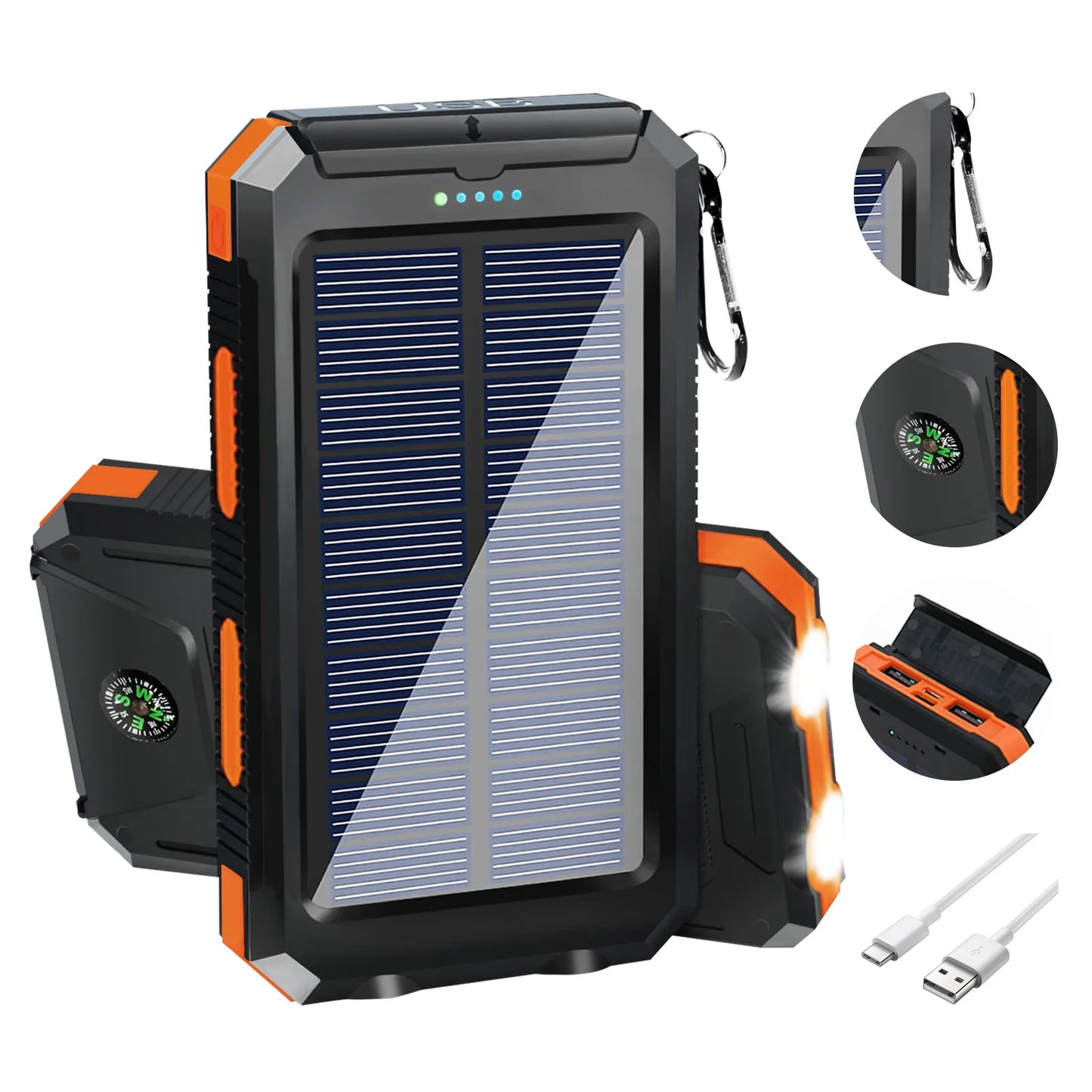 30000mAh Solar Power Bank Portable Charging Poverbank Dual 5V USB Ports 2 LED Light Flashlight for Iphone Outdoor Camping Hik