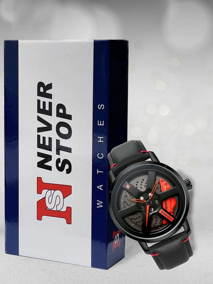 NS Men's Car wheel hub watch Minimalist Fashion Sports Watch Calendar Leather casual Quartz watch