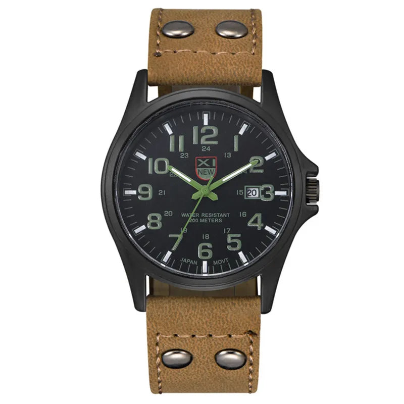 Genuine XINEW Brand Men Watches Black Students Fashion Leather Band Sports Date Quartz Wrist Watch Montre Homme Reloj Hombre