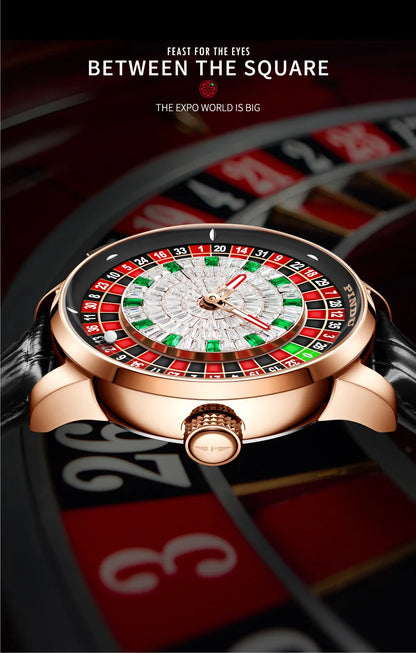 PINDU Player Series Mechanical Watches for Men European Roulette Game Dial Automatic Movement Funny Design Party  Watch