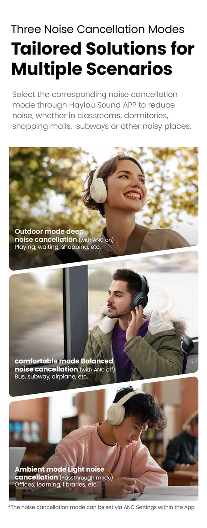 HAYLOU S30 ANC Headphones  Wireless Bluetooth 5.4 Hi-Res Headsets 43dB Adaptive Noise Cancelling Earphones 40mm Driver 80H