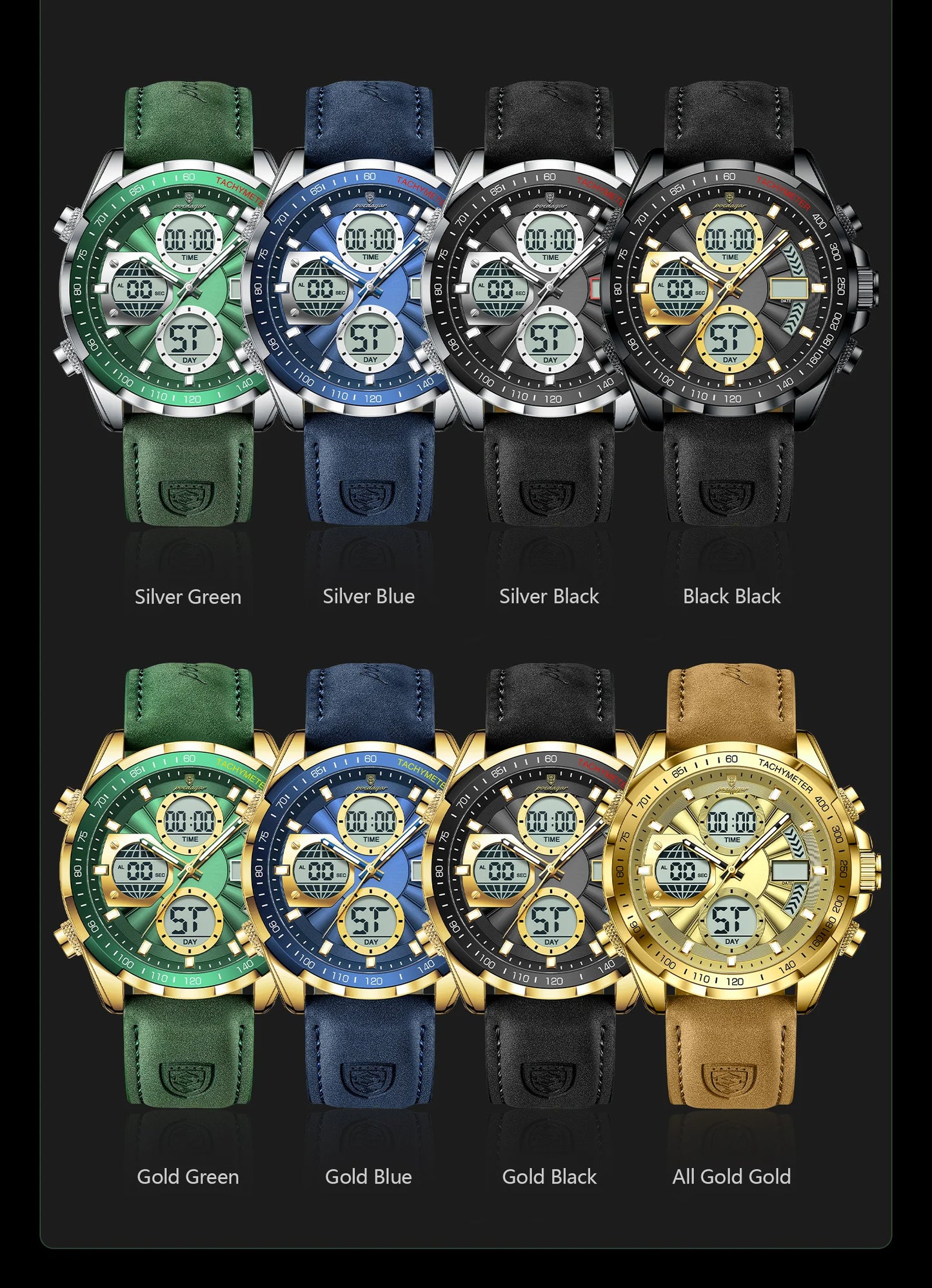 POEDAGAR LED Luxury Men Watch Luminous Week Date Dual Time Display Digital Man Clock Alarm Electronic Men's Quartz Watches Reloj