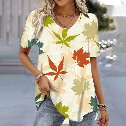Butterfly Printed Short Sleeve T-shirt Korean Style Women's Clothes 2024 V-neck Short Sleeves Tees Shirt Loose Casual Blouses