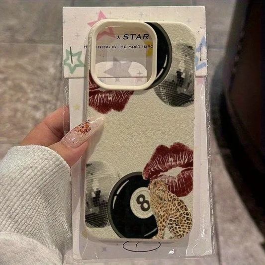 For iPhone 17 16 15 14 13 12 11 Pro Max Case Vintage Lip Print Leopard Print Pool Cover For iPhone 17Air 16 15Plus X XS XR Funda