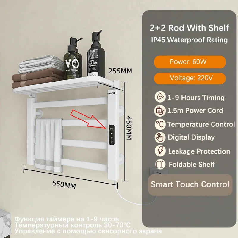 Bathroom Towel Radiator Electric Towel Rail Smart Touch Thermostatic Electric Heating Towel Rack 220V Energy Saving Towel Warmer